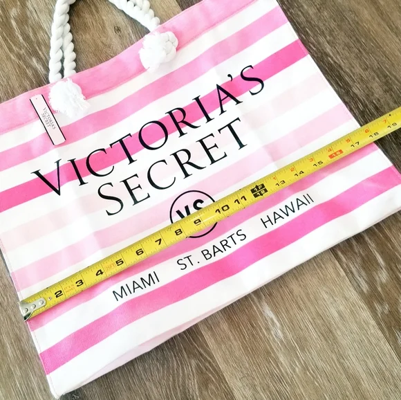 Victoria's Secret Vintage Pink Striped Beach Tote NWT Resort Vacay Weekender - Picture 7 of 16